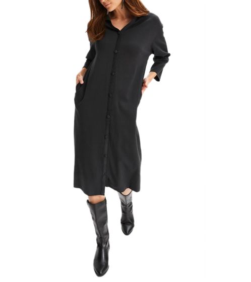 Robe chemisier simple pour femme en coton, robe longue avec patte de boutonnage, robe d'été, robe de printemps 924365 noir