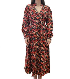 Robe de printemps légère pour femme à imprimé floral, robe d'été, robe longue 954051, noir/rouge/orange/vert