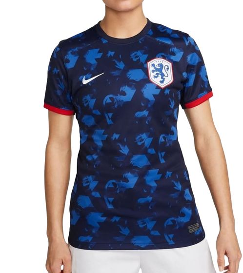 NIKE Netherlands 2023 Women's Away Jersey, sustainable sports jersey made from recycled materials, slim-fit shirt with DRI-FIT technology, football shirt DR3994-498, dark blue/red/white