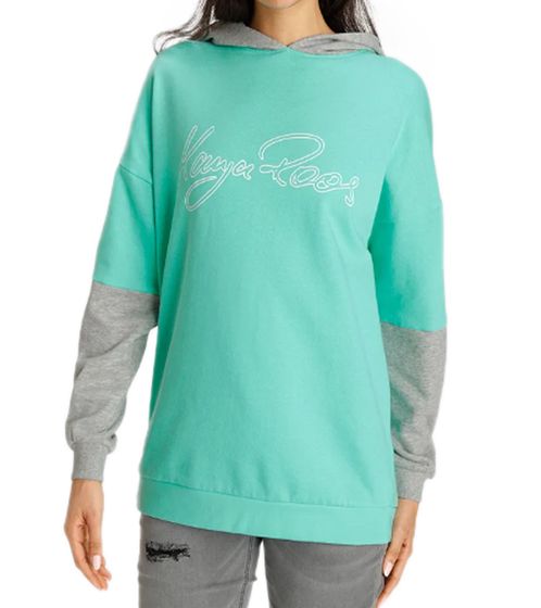 KangaROOS Damen Kapuzen-Pullover mit Schriftzug Sweat-Hoody Langarm-Shirt 70314119 Grün/Grau