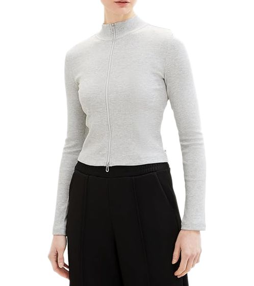 Veste sweat femme TOM TAILOR, veste côtelée de tous les jours, veste en coton, veste courte, 98427924, gris