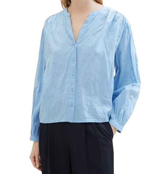 TOM TAILOR Damen Blusen-Top mit Kelchausschnitt Baumwoll-Bluse 59903646 Hell-Blau