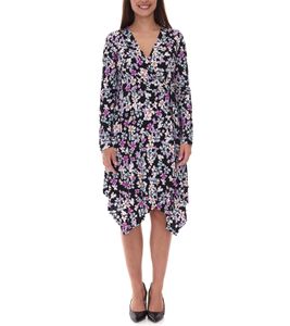 leichtes Damen Frühlings-Kleid mit Blumen-Print Sommer-Kleid Maxi-Kleid 926355 Schwarz/Lila/Mint