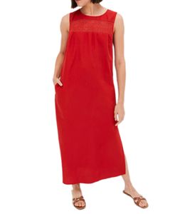 Robe longue femme avec détails au crochet Robe d'été avec contenu en lin Robe de printemps avec contenu en lin 948181 Rouge