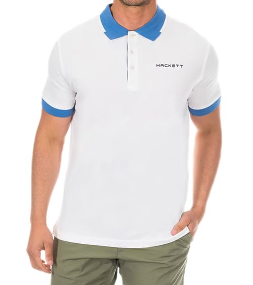 Polo de algodón para hombre HACKETT LONDON GOLF de manga corta en punto piqué HMX1005D blanco/azul claro