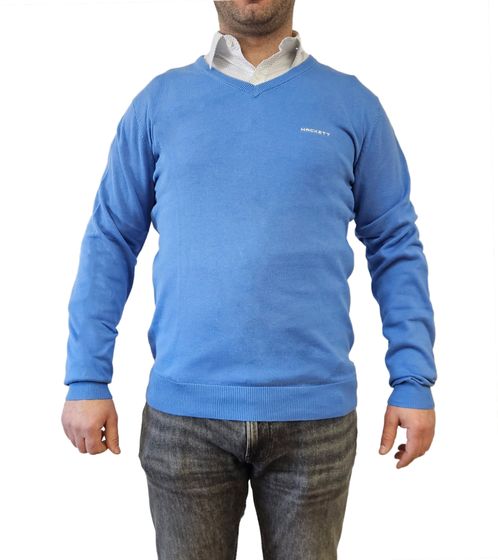 HACKETT LONDON GOLF Herren Baumwoll-Pullover Strick-Pullover mit V-Ausschnitt Langarm-Shirt HMX5000D Blau