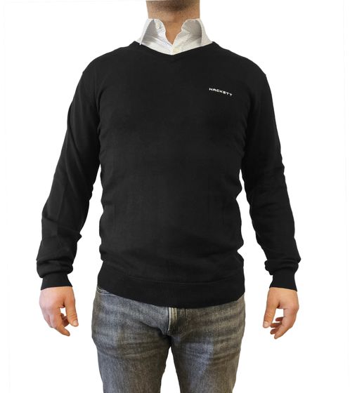 HACKETT LONDON GOLF Herren Baumwoll-Pullover Strick-Pullover mit V-Ausschnitt Langarm-Shirt HMX5000F Schwarz