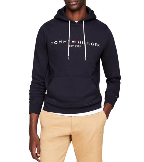 Felpa con cappuccio da uomo Tommy Hilfiger con logo del marchio ricamato in cotone MW0MW10752403 blu navy