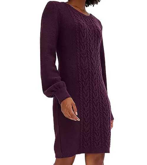 Damen Basic Strick-Kleid Midi-Kleid Ausgeh-Kleid Rundhals-Ausschnitt 917314 Violett