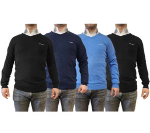 HACKETT LONDON GOLF Men's Cotton V-Neck Sweater, Knit Pullover, Long-Sleeved Shirt, HMX500D, Black, Blue, or Dark Blue