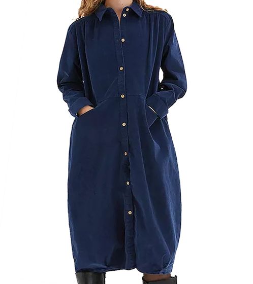 Women's Corduroy Dress with Long Sleeves, Midi Dress, Spring Dress 9217387 Dark Blue