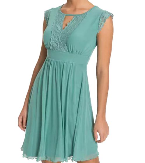 Robe midi femme, robe fluide et douce à col rond, robe en dentelle 977723 vert menthe