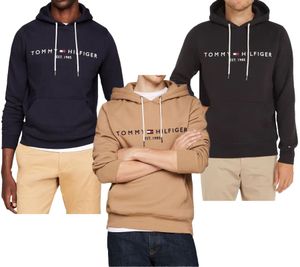 Tommy Hilfiger Men's Hoodie with Embroidered Brand Logo Cotton Hoodie MW0MW1 Black, Brown, or Navy