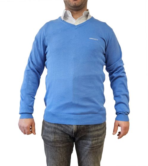 HACKETT LONDON GOLF Herren Baumwoll-Pullover Strick-Pullover mit V-Ausschnitt Langarm-Shirt HMX5000F Blau