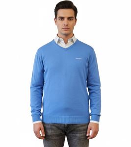 HACKETT LONDON GOLF Herren Baumwoll-Pullover Strick-Pullover mit V-Ausschnitt Langarm-Shirt HMX5000F Blau