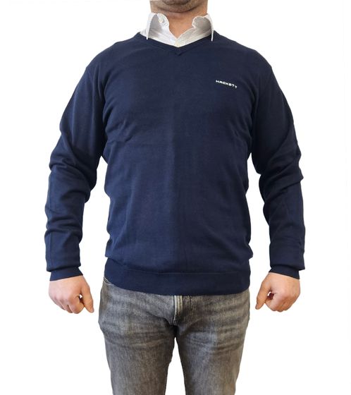 HACKETT LONDON GOLF Herren Baumwoll-Pullover Strick-Pullover mit V-Ausschnitt Langarm-Shirt HMX500F Dunkelblau