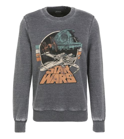 RE:COVERED X STAR WARS Herren Rundhals-Pullover mit Empire Strikes Back Retro-Print Baumwoll-Sweater PCSTW2049 Grau