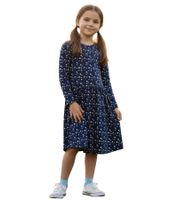 KIDSWORLD Girls' Children's Dress Cotton Dress with Allover Flowers and Star Print Summer Dress Black or Dark Blue