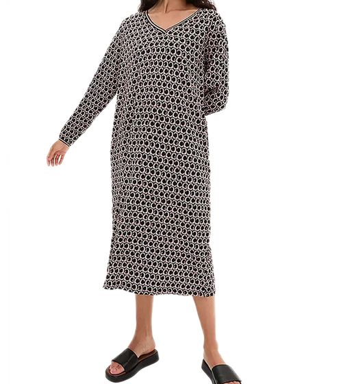 Women's Summer Dress with All-Over Pattern, Jersey A-Line Dress with Pockets, Midi Dress 971420 Brown/Black