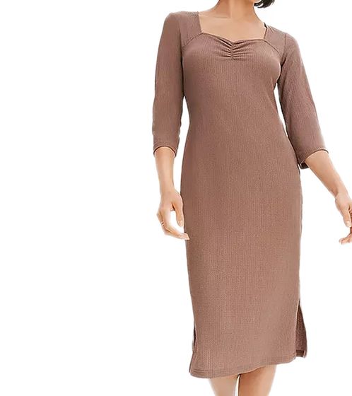 Robe d'été simple pour femme à manches 3/4, robe de printemps à volants, robe midi 936967 Marron