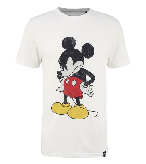 RE:COVERED X Disney Herren T-Shirt mit großem Mickey Mouse-Print Baumwoll-Shirt Rundhals MMDIS2279 Weiß