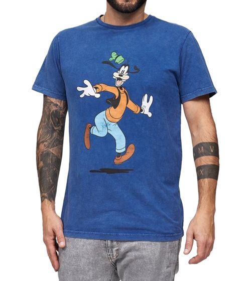 RE:COVERED X Disney Men's T-Shirt with Large Goofy Print, Crew Neck, Cotton, MMDIS2502 Blue