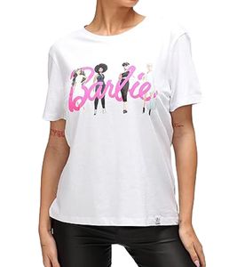 RE:COVERED X Barbie T-shirt femme en coton imprimé Barbie, col rond, blanc, RCBAR207