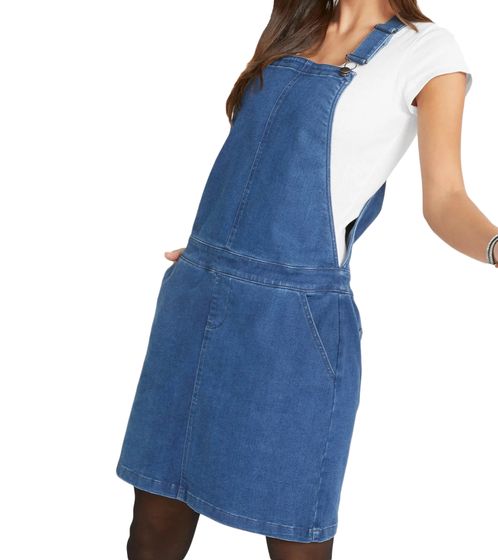 Women's sustainable denim dress with bib straps made of cotton, soft spring dress, modern denim dress, cool mini dress, 968659 Blue