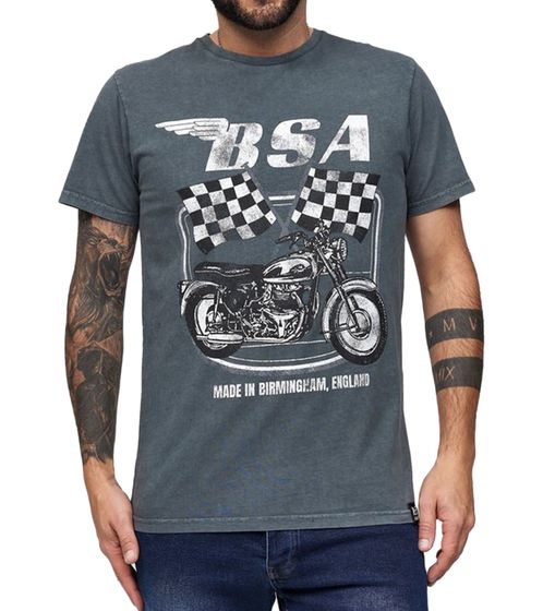 RE:COVERED T-Shirt with Motorcycle Print, Cotton T-Shirt, Crew Neck, MMBSA300 Gray