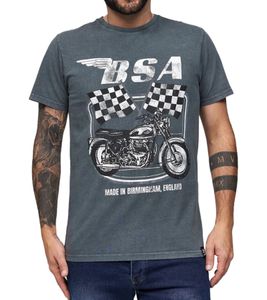 Camiseta RE:COVERED con estampado de motocicleta, algodón, cuello redondo, MMBSA300, gris