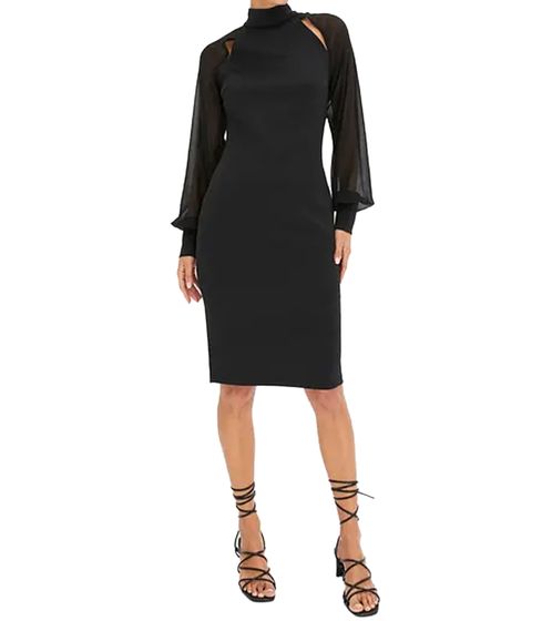 Damen Jersey-Kleid mit Cut-Outs durchsichtigen Ärmeln Abend-Kleid Cocktail-Kleid Midi-Kleid 949924 Schwarz 