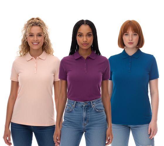 Polo ELEVATE Calgary para mujer, de algodón, punto piqué, 200 g/m², rosa rubor, morado o azul.