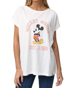 RE:COVERED X Disney Women's T-Shirt with Mickey Mouse Design, Cotton Crew Neck, MMDIS2588 White