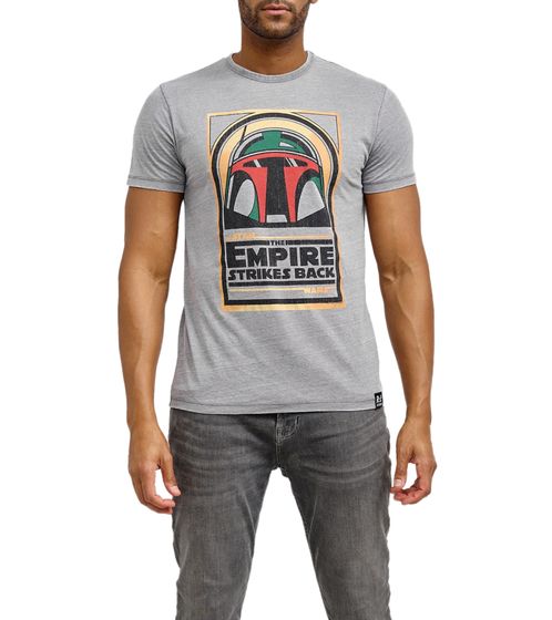 RE:COVERED X STAR WARS Herren T-Shirt mit großem Boba Fett Print Alltags-Shirt mit Baumwollanteil Rundhals-Shirt MMSTW2335 Grau