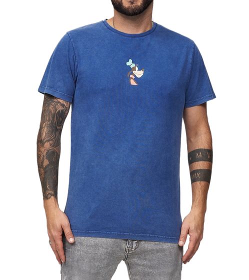 RE:COVERED X Disney Herren T-Shirt mit Goofy Profil Schriftzug Print Baumwoll-Shirt Rundhals-Shirt MMDIS2508 Blau