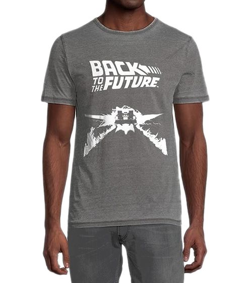 RE:COVERED X BACK TO THE FUTURE Herren T-Shirt mit Zurück in die Zukunft Print Freizeit-Shirt mit Baumwollanteil Rundhals-Shirt PCUNV529 Grau