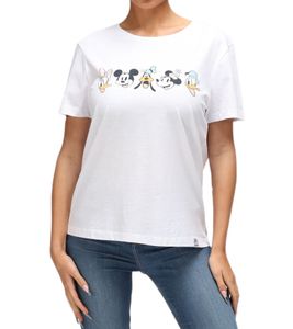 RE:COVERED X Disney Camiseta de mujer con diseño de Mickey Mouse y sus amigos Camisa de algodón Camisa de cuello redondo RCDIF2063 Blanco