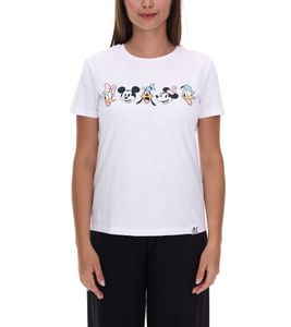 RE:COVERED X Disney Camiseta de mujer con diseño de Mickey Mouse y sus amigos Camisa de algodón Camisa de cuello redondo RCDIF2063 Blanco