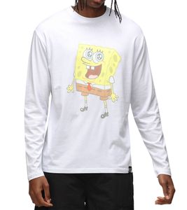 RE:COVERED X nickelodeon Maglietta a maniche lunghe da uomo SpongeBob SquarePants Design Maglione in cotone Girocollo MMVCM272 Bianco