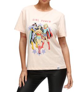 RE:COVERED X DC Camiseta de mujer con estampado "Girl Power" de algodón, cuello redondo, RCWARN614 Rosa