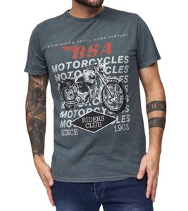 Camiseta RE:COVERED X BSA para hombre con estampado de motocicleta, algodón, cuello redondo, MMBSA306, gris