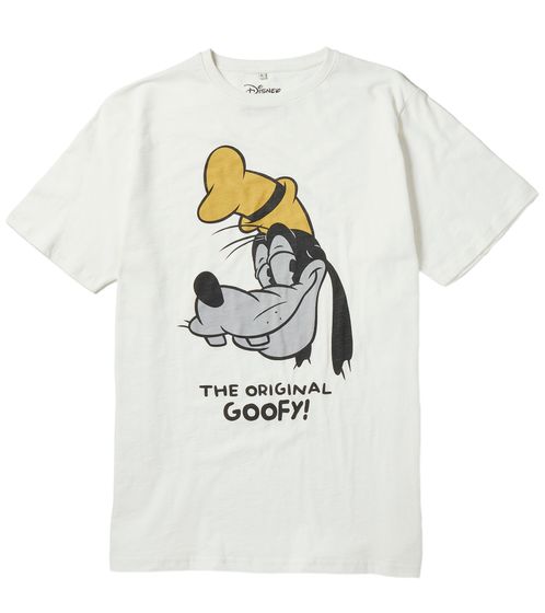 RE:COVERED X Disney Herren T-Shirt mit großem Goofy Geef Print Baumwoll-Shirt Rundhals-Shirt PCDIS1152 Weiß