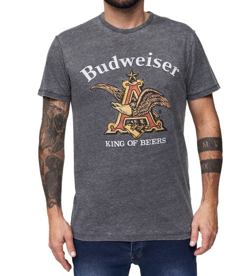 RE:COVERED X BUDWEISER Herren T-Shirt mit großem Logo Alltags-Shirt Baumwoll-Shirt Kurzarm-Shirt MMABI405 Grau