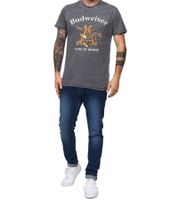 RE:COVERED X BUDWEISER Herren T-Shirt mit großem Logo Alltags-Shirt Baumwoll-Shirt Kurzarm-Shirt MMABI405 Grau