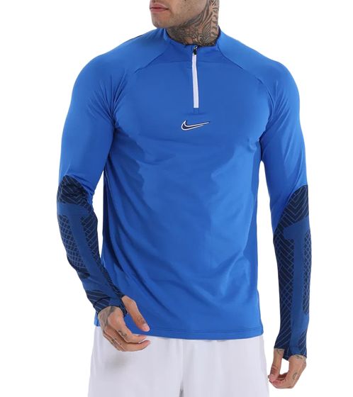 NIKE Strike Dril Herren langes Sport-Shirt mit DRI-FIT-Technologie leichtes Trainings-Longsleeve Fußball-Shirt mit geometrischem Muster DH8732-463 Blau