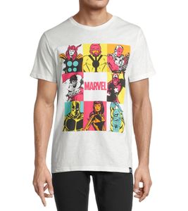 RE:COVERED X MARVEL Herren T-Shirt mit Aufdruck Baumwoll-Shirt Kurzarm-Shirt AKMARV884 Weiß