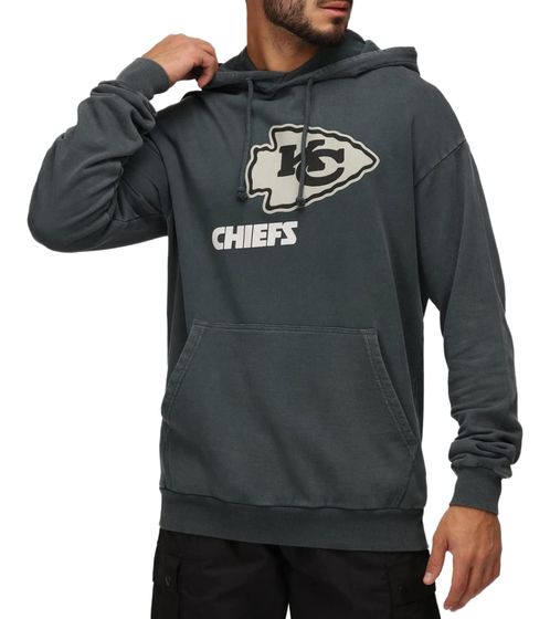 RE:COVERED X NFL Herren Kapuzen-Pullover mit CHIEFS Schriftzug Baumwoll-Hoody Langarm-Shirt RCNFL1318D Grau