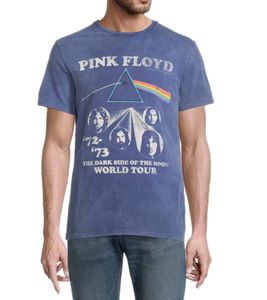 RE:COVERED X PINK FLOYD Herren Baumwoll-Shirt mit World Tour Print Alltags-Shirt Kurzarm-Shirt T-Shirt PCPER452 Blau