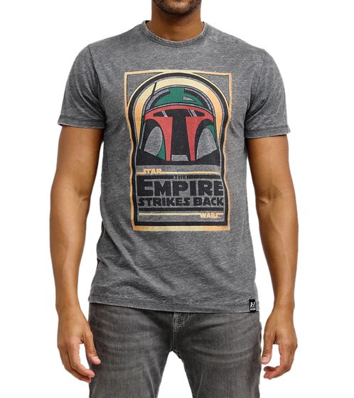 RE:COVERED X STAR WARS Herren T-Shirt mit großem Boba Fett Print Alltags-Shirt Baumwoll-Shirt Kurzarm-Shirt MMSTW2334 Grau