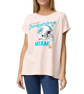 T-shirt femme RE:COVERED X NFL avec imprimé Miami Dolphins en coton, col rond, rose, MMNFL1053